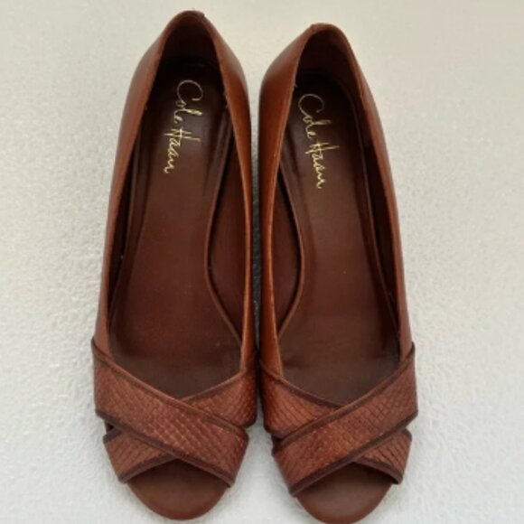 Cole Haan Women's Brown Crisscross Peep Toe Heels - Picture 1 of 6